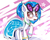 Size: 1300x1032 | Tagged: safe, artist:hua, dj pon-3, vinyl scratch, pony, g4, alternate hairstyle, clothes, dress, female, solo