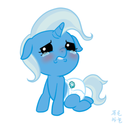 Size: 1200x1200 | Tagged: safe, artist:mrs1989, trixie, pony, unicorn, g4, baby, baby pony, baby trixie, crying, cute, diaper, diatrixes, female, filly, filly trixie, foal, poofy diaper, simple background, solo, transparent background, younger