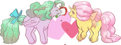 Size: 1024x381 | Tagged: safe, artist:haskap, lavender lace (g1), red roses, pegasus, pony, unicorn, g1, colored hooves, cutie mark, eyes closed, female, hooves, horn, mare, mouth hold, rose, solo, wings