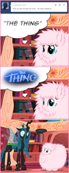 Size: 660x1645 | Tagged: safe, artist:mixermike622, queen chrysalis, oc, oc:fluffle puff, tumblr:ask fluffle puff, g4, "the thing", ask, tumblr, wat