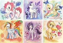 Size: 1742x1181 | Tagged: safe, artist:paulina-ap, applejack, fluttershy, pinkie pie, rainbow dash, rarity, twilight sparkle, alicorn, pony, g4, female, mane six, mare, traditional art, twilight sparkle (alicorn)