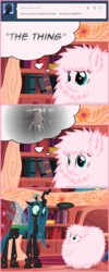 Size: 660x1645 | Tagged: safe, queen chrysalis, oc, oc:fluffle puff, g4, the addams family, thing