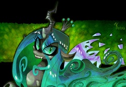 Size: 3000x2063 | Tagged: dead source, safe, artist:kaliptro, queen chrysalis, g4, female, solo