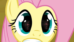 Size: 1152x648 | Tagged: safe, artist:bryal, fluttershy, g4, clone wars, crossover, darth maul, reflection, scared, star wars