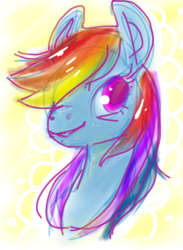 Size: 374x511 | Tagged: safe, artist:terribleclaw, rainbow dash, g4, bust, looking back, solo