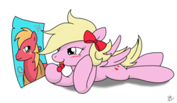 Size: 2088x1220 | Tagged: safe, artist:sandwich-anomaly, big macintosh, oc, oc:cherry twist, earth pony, pony, g4, blushing, male, stallion, straight