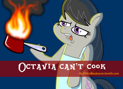 Size: 500x359 | Tagged: safe, artist:brutamod, octavia melody, earth pony, pony, mylittleheadcanon, g4, apron, clothes, female, fire, headcanon, mare, saucepan, solo