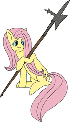 Size: 912x1591 | Tagged: safe, artist:pyrogre, artist:raryfagotto, fluttershy, g4, colored, halberd, weapon