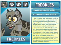 Size: 993x744 | Tagged: safe, oc, oc only, oc:freckles, diamond dog, ask king sombra, choose your party, crystal wolf, furry, stat cards