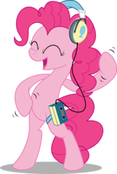 Size: 773x1152 | Tagged: safe, artist:cubonator, pinkie pie, earth pony, pony, g4, air guitar, bipedal, cutie mark headphones, headphones, simple background, transparent background, vector, walkman