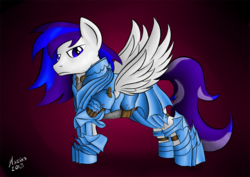 Size: 842x595 | Tagged: safe, artist:darkhestur, oc, oc only, pegasus, pony, armor, commission, solo