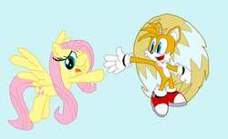 Size: 2207x1350 | Tagged: safe, artist:biosonic100, fluttershy, g4, crossover, male, miles "tails" prower, sonic the hedgehog (series)