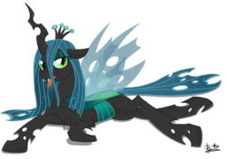 Size: 2816x1984 | Tagged: safe, edit, queen chrysalis, changeling, changeling queen, g4, bedroom eyes, crown, female, jewelry, pose, regalia, sultry pose, tongue out