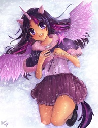 Size: 600x776 | Tagged: safe, artist:oceanchan, twilight sparkle, human, g4, eared humanization, horn, horned humanization, humanized, solo, tailed humanization, twilight sparkle (alicorn), wand, winged humanization