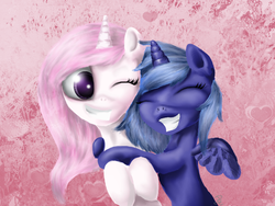 Size: 800x600 | Tagged: safe, artist:agussska, princess celestia, princess luna, g4, duo, pink-mane celestia, younger