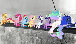 Size: 1200x701 | Tagged: safe, apple bloom, applejack, fluttershy, pinkie pie, princess celestia, princess luna, rainbow dash, rarity, twilight sparkle, g4, sitting