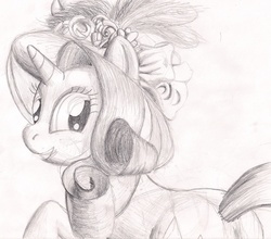 Size: 1400x1234 | Tagged: safe, artist:rydelfox, rarity, pony, g4, female, hat, monochrome, pencil drawing, solo, traditional art