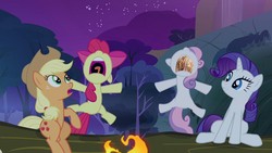 Size: 1024x576 | Tagged: safe, artist:sweetieburger, edit, edited screencap, screencap, apple bloom, applejack, rarity, sweetie belle, g4, sleepless in ponyville, burger