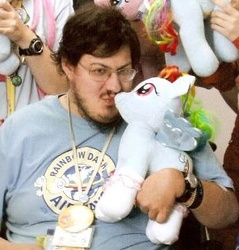 Size: 296x310 | Tagged: safe, rainbow dash, human, g4, brony, build-a-bear, glasses, irl, irl human, kissing, merch kissing, neckbeard, photo, plushie