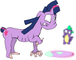 Size: 4604x3601 | Tagged: safe, artist:dubiousdick, spike, twilight sparkle, g4, fingers, nightmare fuel, toes, wat