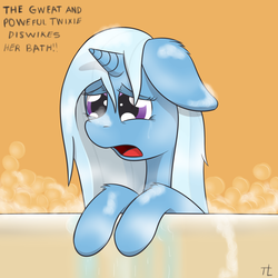 Size: 1600x1600 | Tagged: safe, artist:php192, trixie, g4, bath, bubble, crying, filly, foal, wet mane