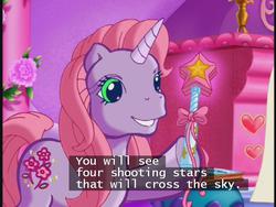 Size: 640x480 | Tagged: safe, screencap, cheerilee (g3), pony, unicorn, g3, the runaway rainbow, female, lecture, magic wand, mare, shooting star, smiling, solo, subtitles, wand