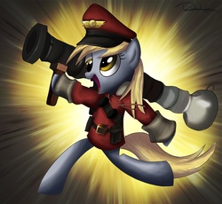 Size: 929x856 | Tagged: safe, artist:psychoanalytic, derpy hooves, pegasus, pony, g4, beggar's bazooka, crossover, derpyhoovesnews, female, kringle collection, mare, soldier, soldier (tf2), team captain, team fortress 2