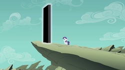 Size: 1280x720 | Tagged: safe, edit, edited screencap, screencap, rarity, pony, g4, season 1, the cutie mark chronicles, 2001: a space odyssey, blank flank, female, filly, filly rarity, monolith, solo, younger