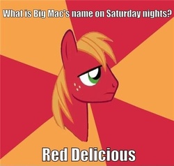 Size: 500x475 | Tagged: safe, big macintosh, red delicious, earth pony, pony, g4, apple family member, male, meme, stallion