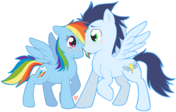 Size: 992x632 | Tagged: safe, artist:stephastated, rainbow dash, soarin', pegasus, pony, g4, blushing, female, heart, looking at each other, looking at someone, male, mare, ship:soarindash, shipping, simple background, transparent background