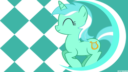 Size: 1366x768 | Tagged: safe, artist:detectivebuddha, lyra heartstrings, pony, unicorn, g4, abstract background, eyes closed, side view, smiling, solo, vector, wallpaper