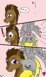 Size: 600x1000 | Tagged: safe, artist:derpsonhooves, derpy hooves, doctor whooves, time turner, pegasus, pony, g4, blushing, comic, exclamation point, female, heart, kissing, male, mare, ship:doctorderpy, shipping, straight