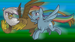 Size: 900x506 | Tagged: safe, artist:snaximation, gilda, rainbow dash, griffon, g4