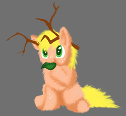 Size: 974x896 | Tagged: safe, oc, oc only, oc:treebark, deer pony, fluffy pony, original species, fluffy pony original art, freckles, leaf, simple background, solo