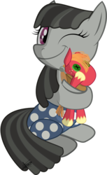 Size: 2724x4440 | Tagged: safe, artist:frozenfish696, big macintosh, smarty pants, earth pony, pony, g4, hug, male, plushie, ponified, role reversal, simple background, smiling, stallion, transparent background, vector