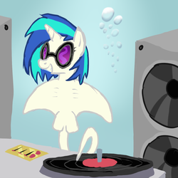 Size: 900x900 | Tagged: safe, artist:arrkhal, dj pon-3, vinyl scratch, fish, g4, fishified, not salmon, record, solo, speaker, species swap, stingray, underwater, wat