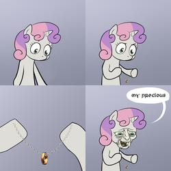 Size: 2000x2000 | Tagged: safe, artist:lemondevil, sweetie belle, g4, exploitable meme, gollum, lord of the rings, meme, sweetie's note meme