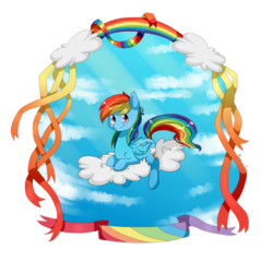 Size: 2000x2000 | Tagged: safe, artist:tomat-in-cup, rainbow dash, pegasus, pony, g4, cloud, cloudy, female, mare, on a cloud, simple background, smiling, solo, transparent background