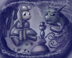 Size: 800x640 | Tagged: safe, artist:willygalleta, caterpillar, alice, alice in wonderland, hookah, lewis caroll, ponified