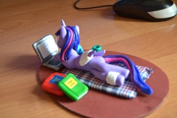 Size: 4608x3072 | Tagged: safe, artist:arekan, twilight sparkle, alicorn, pony, g4, bandage, book, computer, female, mare, sculpture, twilight sparkle (alicorn)