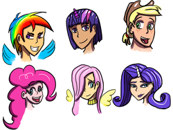 Size: 1200x900 | Tagged: safe, applejack, fluttershy, pinkie pie, rainbow dash, rarity, twilight sparkle, human, g4, applejack (male), dusk shine, humanized, rainbow blitz, rule 63