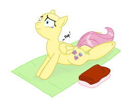 Size: 1178x988 | Tagged: safe, fluttershy, pony, g4, backbend, bald, cobra stretch, female, owies, solo, yoga