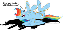 Size: 3853x1863 | Tagged: safe, artist:spiritofthwwolf, rainbow dash, pegasus, pony, g4, female, mare, rope, simple background, solo, transparent background