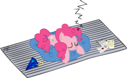 Size: 1980x1220 | Tagged: safe, artist:mellowbloom, pinkie pie, g4, hat, party hat, recipe, sleeping, zzz