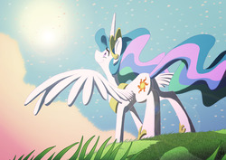 Size: 3508x2480 | Tagged: safe, artist:lalindaaa, princess celestia, pony, g4, female, solo, spread wings