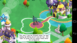 Size: 1280x720 | Tagged: safe, gameloft, queen chrysalis, twilight sparkle, android, changeling, changeling queen, g4, error, female, game screencap, glitch, speech bubble, text