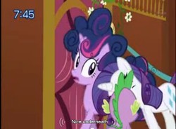 Size: 644x474 | Tagged: safe, edit, edited screencap, screencap, rarity, spike, twilight sparkle, friendship is magic, g4, caption, youtube caption