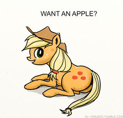 Size: 500x477 | Tagged: safe, artist:el-yeguero, applejack, earth pony, pony, g4, butt, female, mare, plot, prone, solo