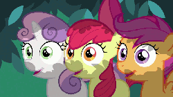 Size: 640x360 | Tagged: safe, screencap, apple bloom, scootaloo, sweetie belle, g4, hearts and hooves day (episode), adorabloom, animated, cute, cutealoo, cutie mark crusaders, diasweetes, excited, eye shimmer, female, hearts and hooves day, reaction image, tenso, wide eyes