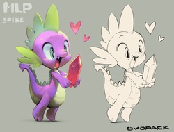 Size: 1200x912 | Tagged: safe, artist:ovopack, spike, g4, gem, heart, male, solo